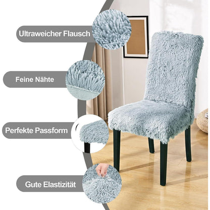 Hochflor Stuhlhussen 4er Set – Hellgrau, Stretch & Waschbar