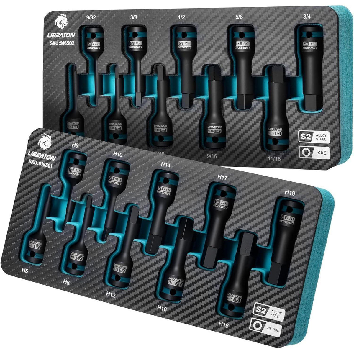 Schlag-Sechskant-Bit-Steckschlüssel-Set 20-tlg. S2-Stahl 1/2" Antrieb