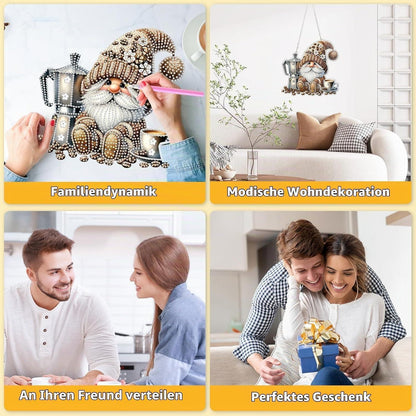 Diamantmalerei Anhänger Gnom & Kaffee – DIY Fensterdeko Set