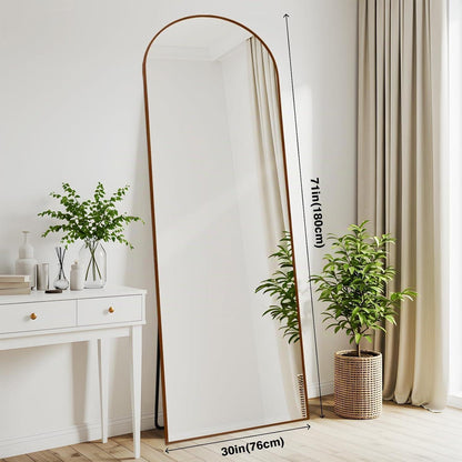 Gewölbter Ganzkörperspiegel mit Holzoptikrahmen – 180x76cm