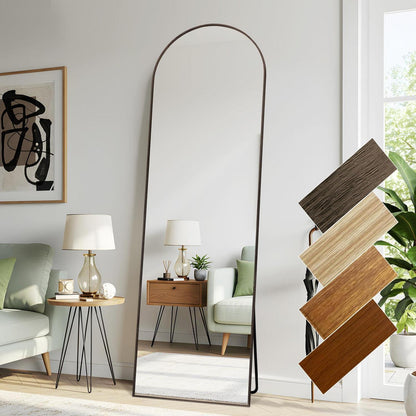 Gewölbter Ganzkörperspiegel 161x52cm mit Holzoptikrahmen