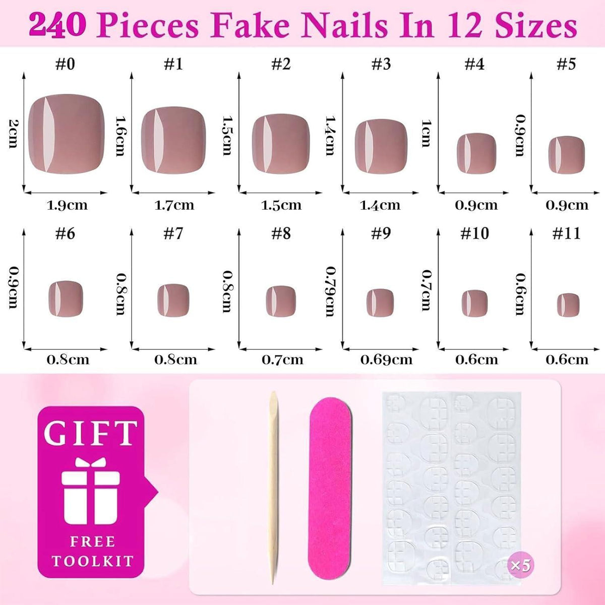 240 Nude Press-on Zehennägel – Kurze, Quadratische Fake Nails