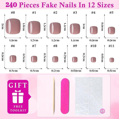 240 Nude Press-on Zehennägel – Kurze, Quadratische Fake Nails