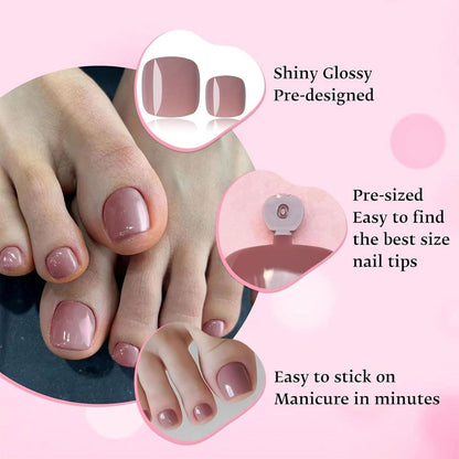 240 Nude Press-on Zehennägel – Kurze, Quadratische Fake Nails