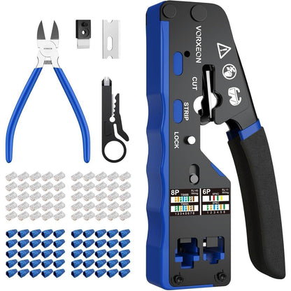 Netzwerk Crimpzange Set mit 50 RJ45 Steckern & Zubehör