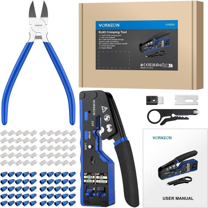 Netzwerk Crimpzange Set mit 50 RJ45 Steckern & Zubehör