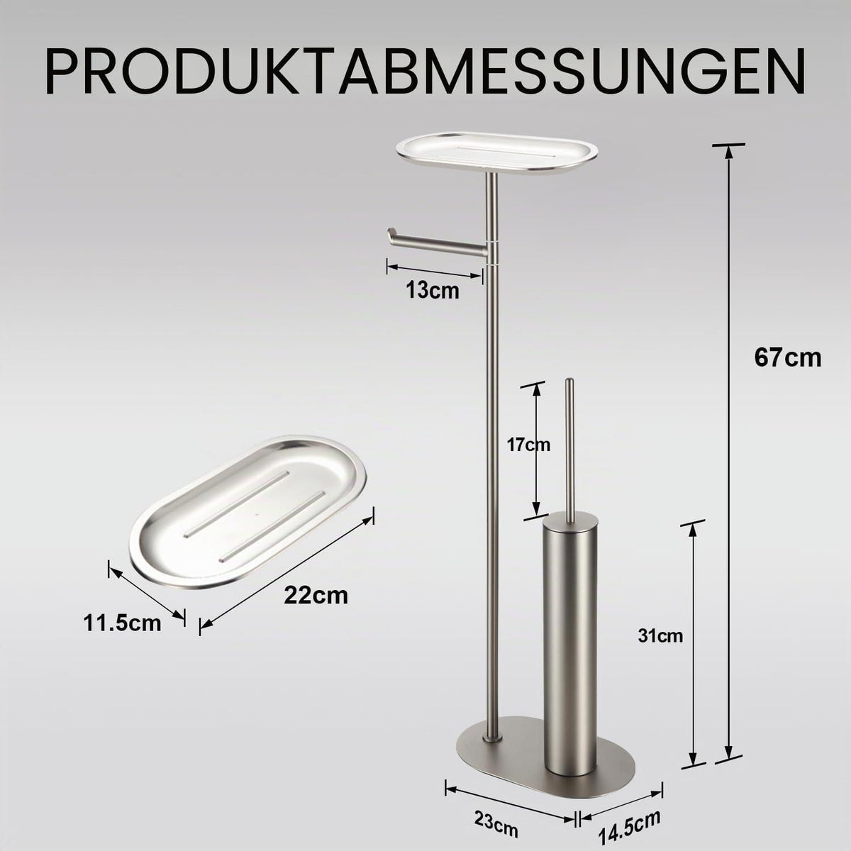 Freistehendes WC-Bürsten-Set Edelstahl gebürstet Nickel 3-in-1