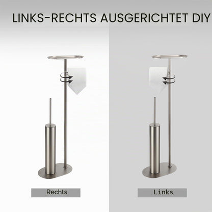 Freistehendes WC-Bürsten-Set Edelstahl gebürstet Nickel 3-in-1