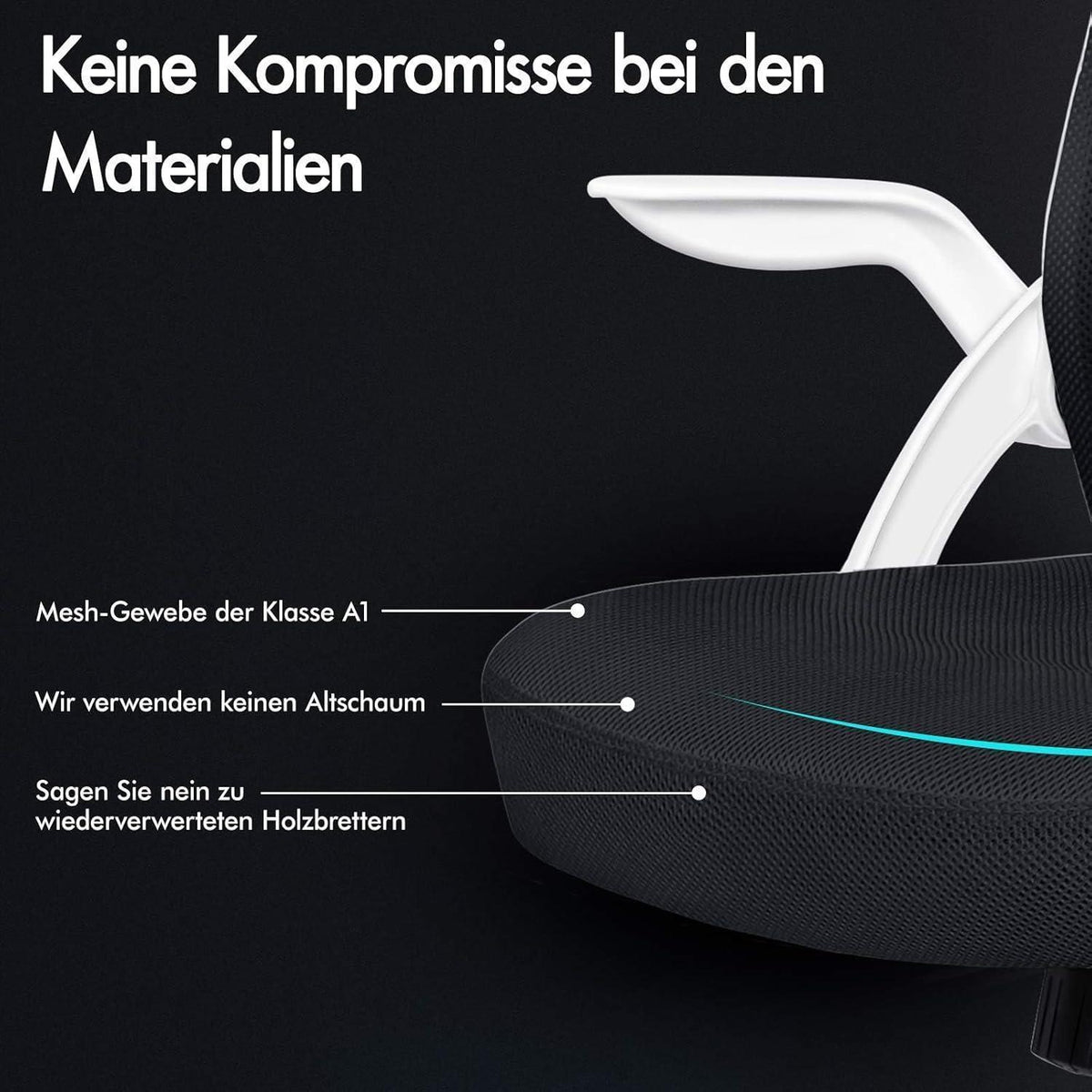 Ergonomischer Bürostuhl mit Lordosenstütze und Kopfstütze, Weiß Arco