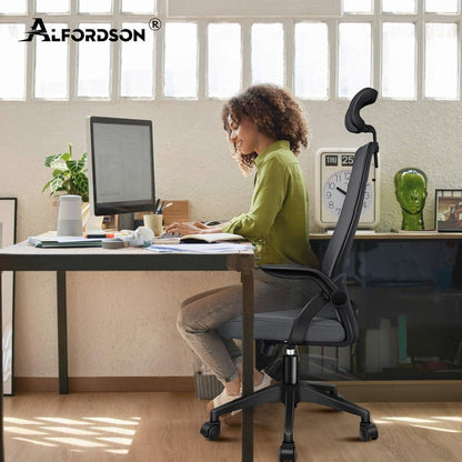 Ergonomischer Bürostuhl mit Lordosenstütze und Kopfstütze, Dunkelgrau