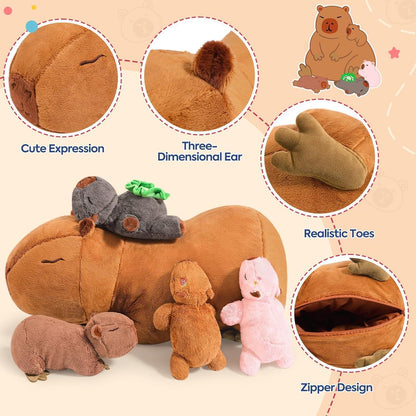 Capybara Kuscheltier Familie – 5 Stück Plüschtiere & Kissen