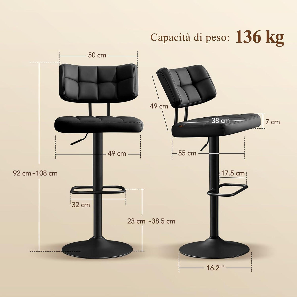 Barhocker Set 4er – Höhenverstellbar, Schwarz in Lederoptik