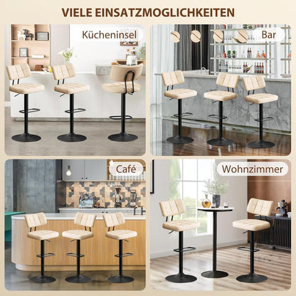 Barhocker Set 4er – Höhenverstellbar, Beige in Lederoptik