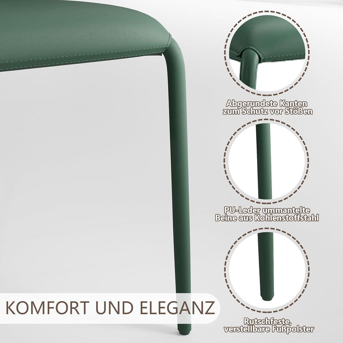 Esszimmerstuhl in Lederoptik, C-Lehne, Dunkelgrün