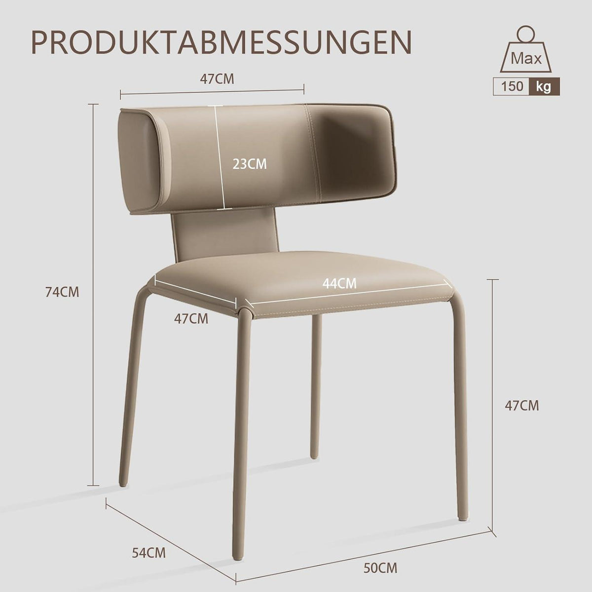 Esszimmerstuhl in Lederoptik, C-Lehne, Khaki