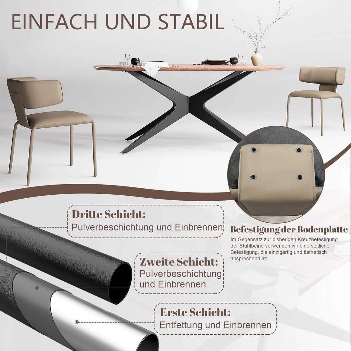 Esszimmerstuhl in Lederoptik, C-Lehne, Khaki