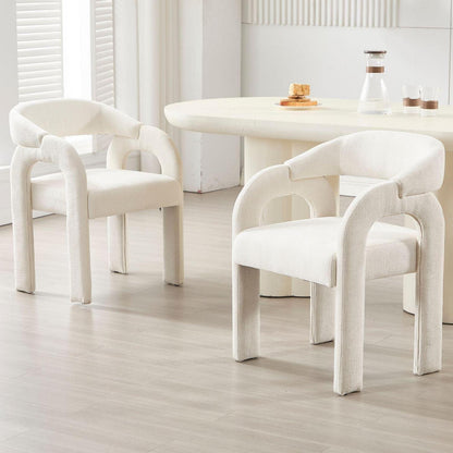 Gepolsterte Esszimmerstühle 2er Set, Chenille, Weiß