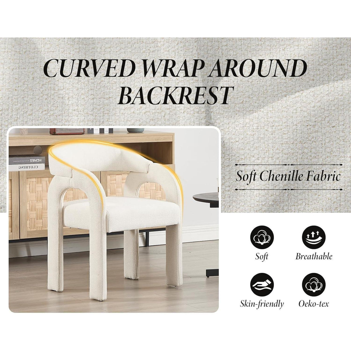 Gepolsterte Esszimmerstühle 2er Set, Chenille, Weiß
