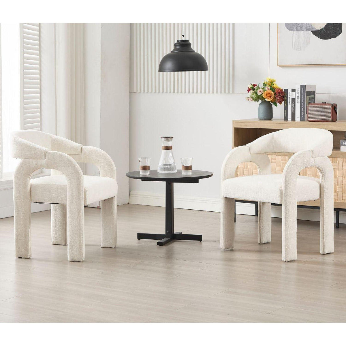 Gepolsterte Esszimmerstühle 2er Set, Chenille, Weiß