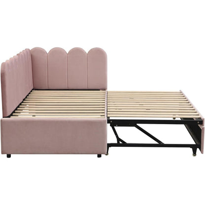 2-in-1 Schlafsofa L-Form Rosa – Platzsparend & Verwandelt