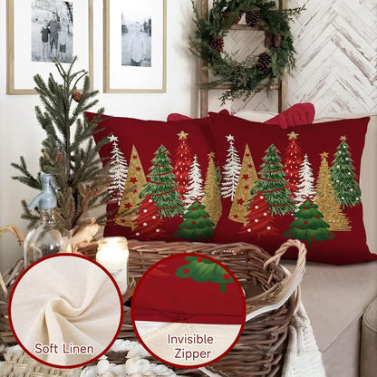 Weihnachtskissenbezug 40x40 cm - 2er Set Leinen Deko