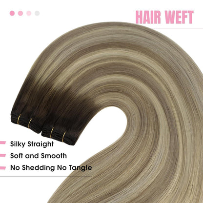 Echthaar Tressen Braun Balayage Ombre 50cm Haarverlängerung