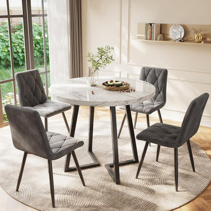 Runder Esstisch mit Marmor-Muster & Metallgestell – Modern & Stabil