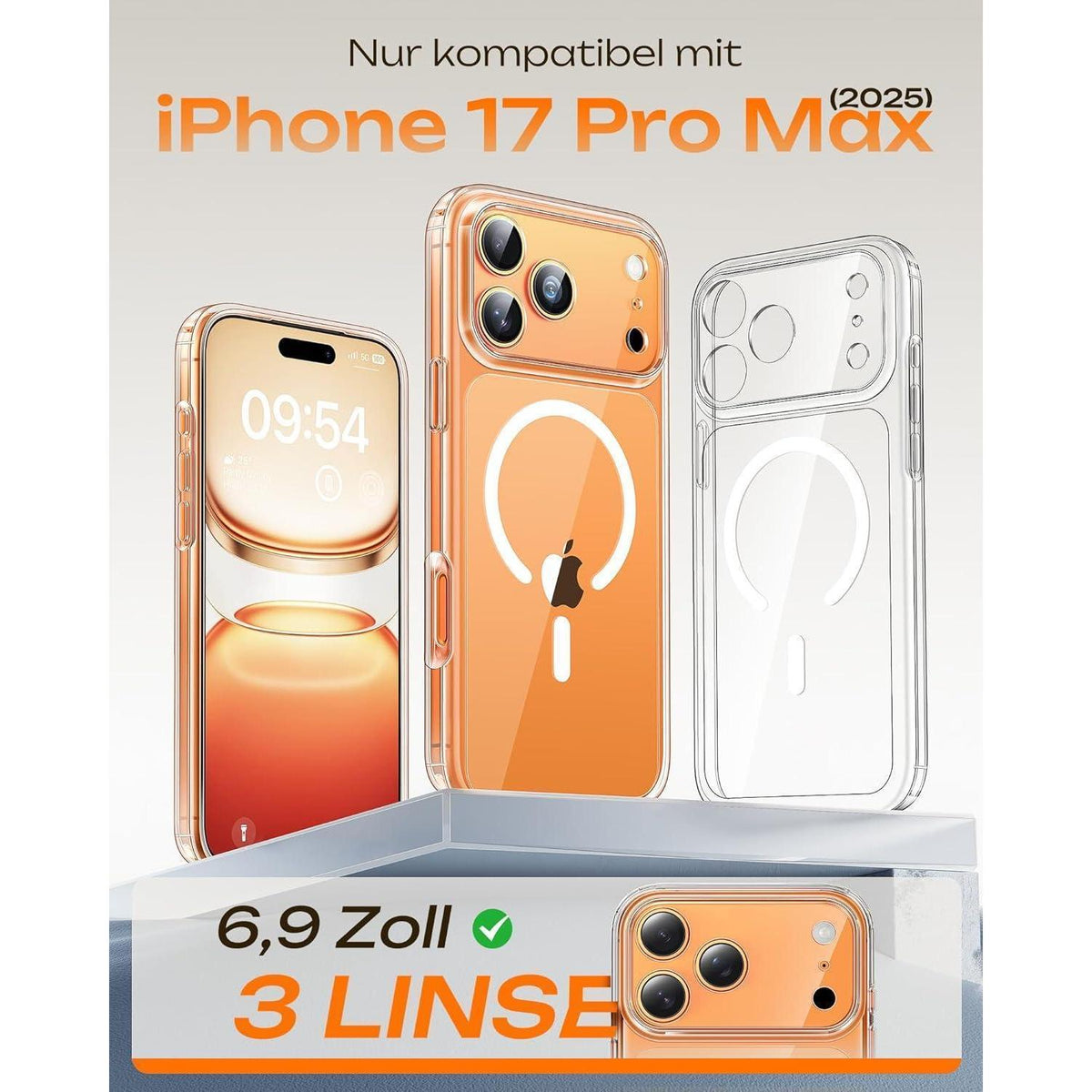 iPhone 17 Pro Max Hülle Transparent MagSafe Kameraschutz Stoßfest