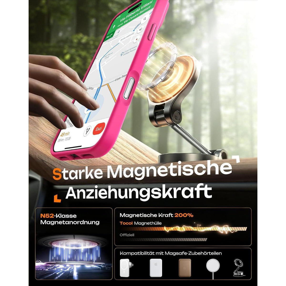 iPhone 17 Pro Hülle mit MagSafe, Kameraschutz, Heißes Rosa