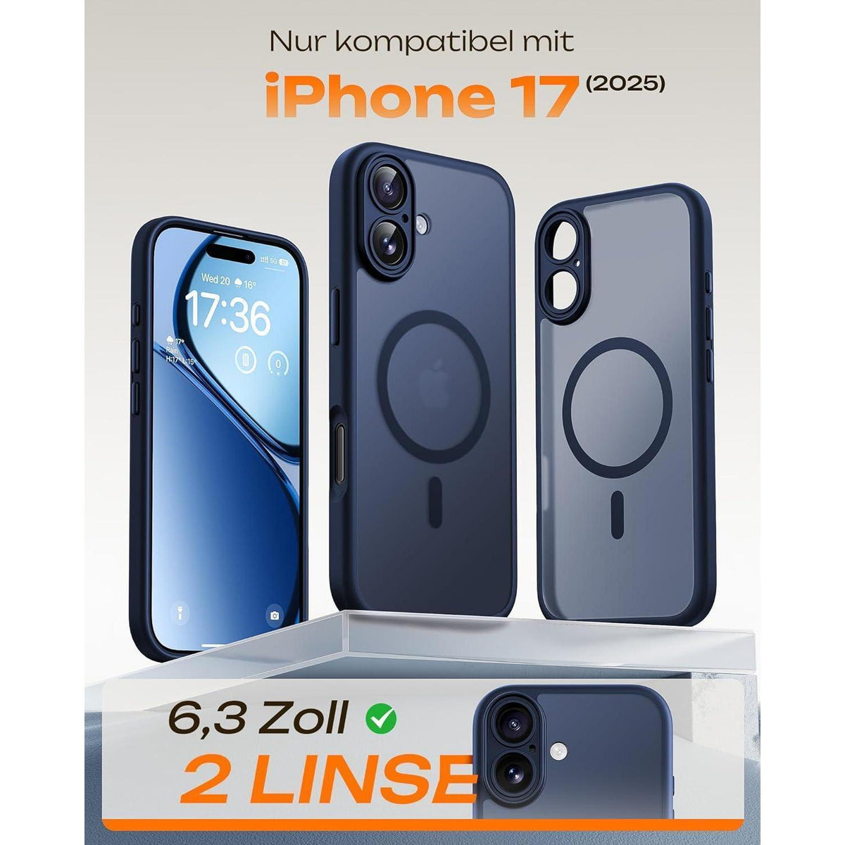 iPhone 17 Hülle mit MagSafe, Kameraschutz, matt, blau