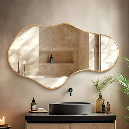 Wavy Wandspiegel Gold – Abstraktes Wellendesign für Bad & Co.