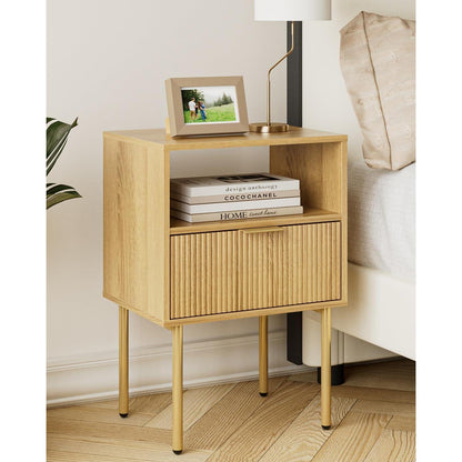 Nachttisch mit Schublade und Ablage, modern, Eiche