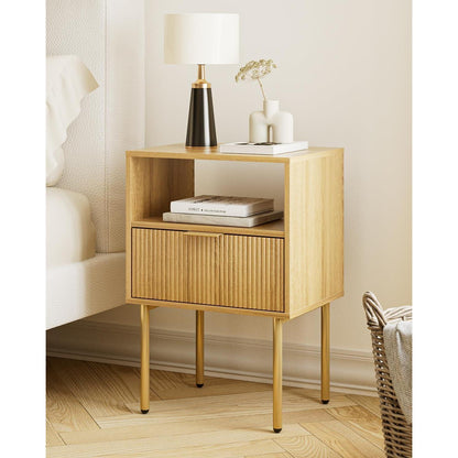 Nachttisch mit Schublade und Ablage, modern, Eiche