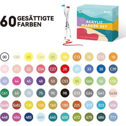 60 Acrylmarker Set Pinselspitze Wasserfest für Malen & Basteln