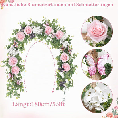 2x 1,8m Eukalyptus Girlande Rosa Rosen Deko Hochzeit