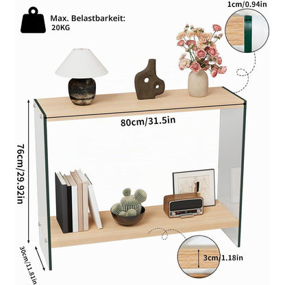 Schmaler Konsolentisch Holz mit Glasbeinen | Flurtisch 80x30 cm