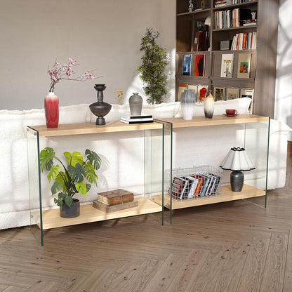 Schmaler Konsolentisch Holz mit Glasbeinen | Flurtisch 80x30 cm