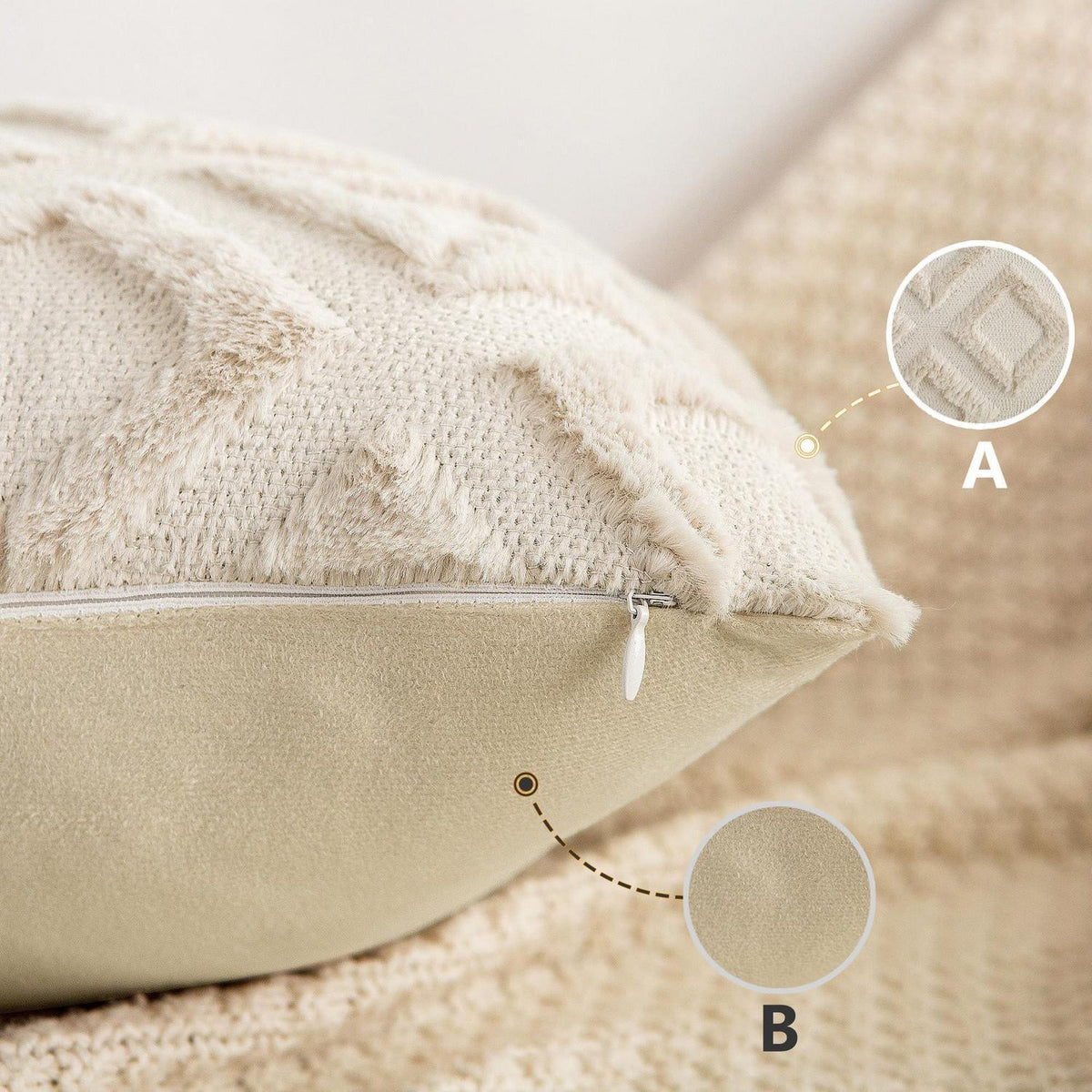 Boho Kissenbezug 2er Set 45x45 cm Beige – Flauschig & Dekorativ