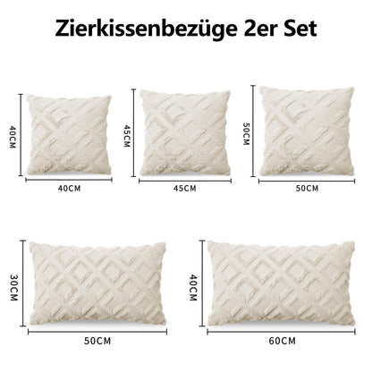 Boho Kissenbezug 2er Set 45x45 cm Beige – Flauschig & Dekorativ