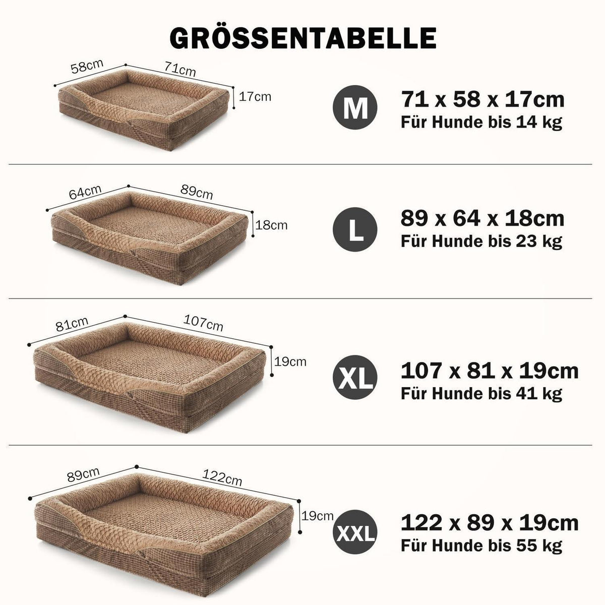 Orthopädisches Hundebett Memory Foam – Braun, 89x64x18cm