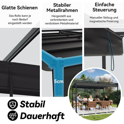 Pergola 3x4m – Terrassenüberdachung, Wasserdicht & Stabil
