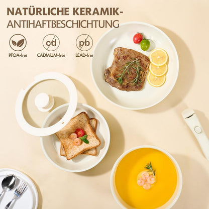 16-teiliges Antihaft-Kochgeschirr Set Beige – Abnehmbarer Griff