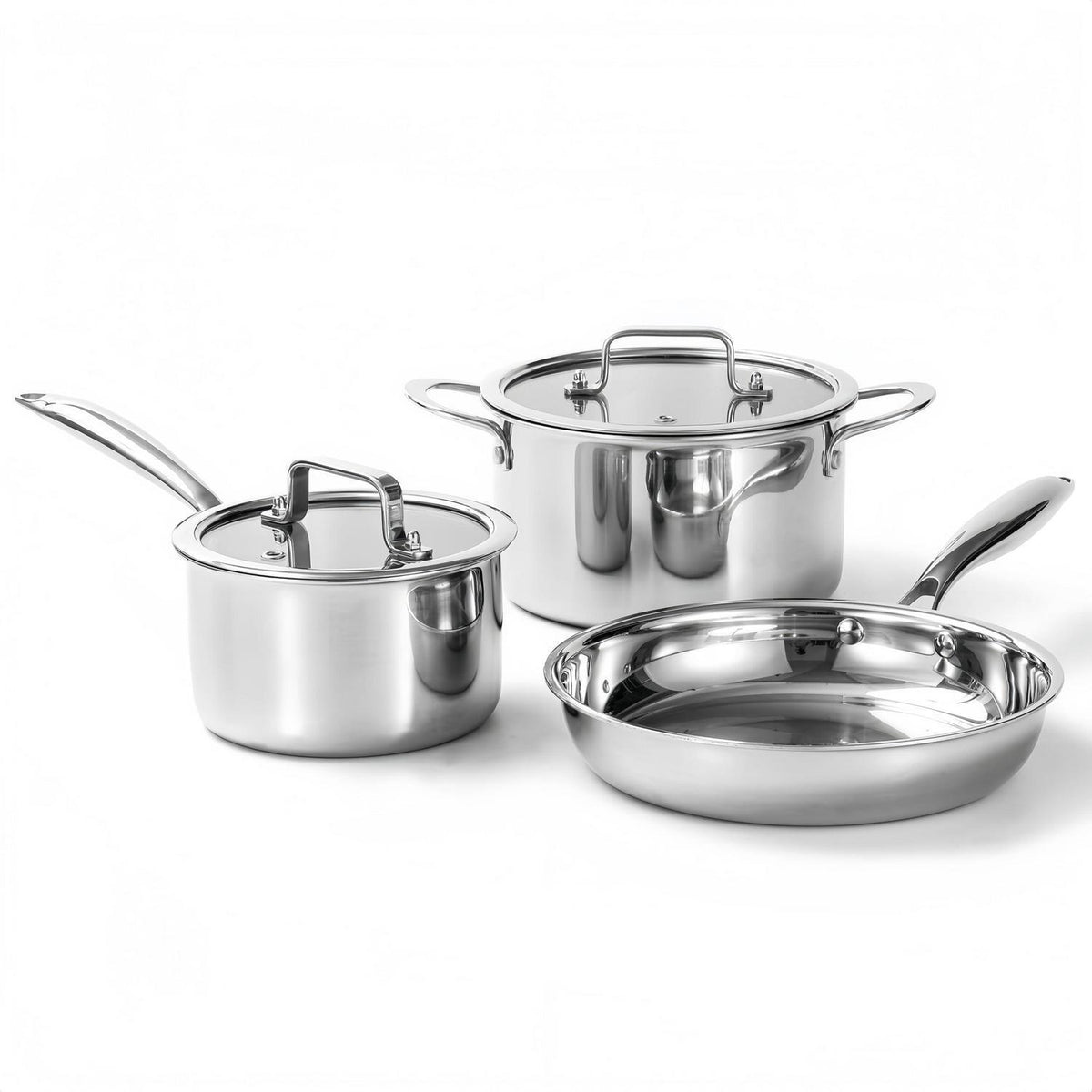3-teiliges Kochtopf-Set Edelstahl mit Glasdeckel