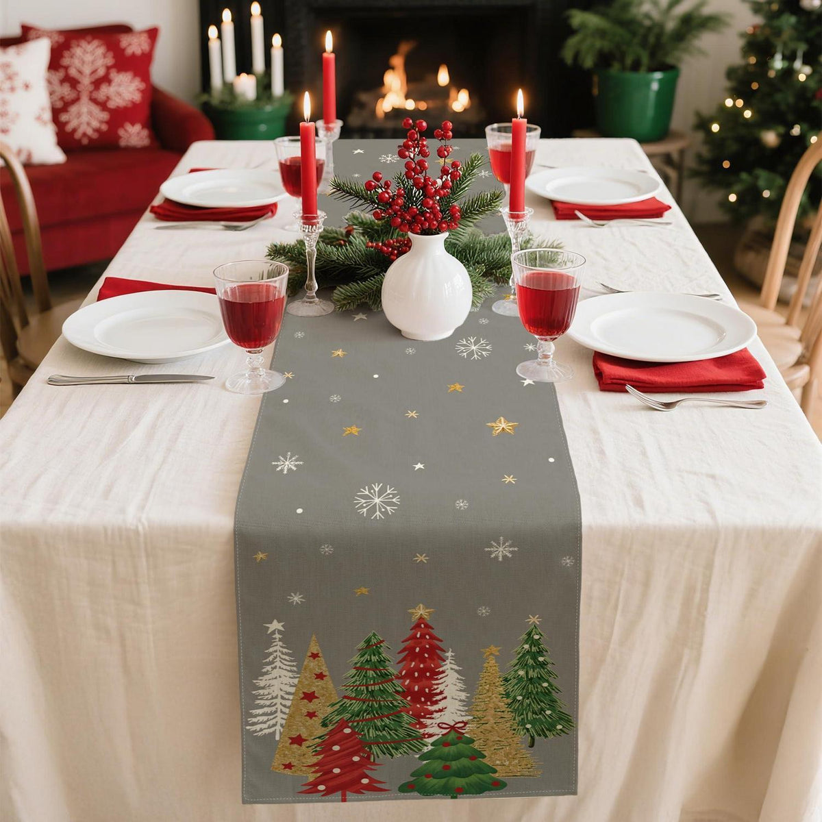 Tischläufer Weihnachten Grau 40x180 cm - Festliche Deko