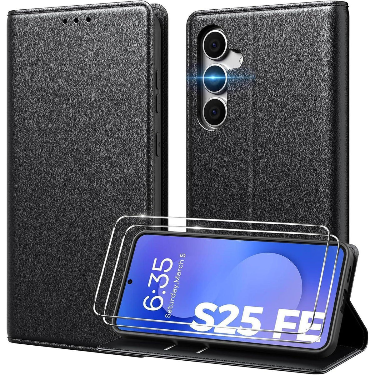 Samsung Galaxy S25 FE Klapphülle mit 2x Panzerglas, Kartenfach & RFID-Schutz