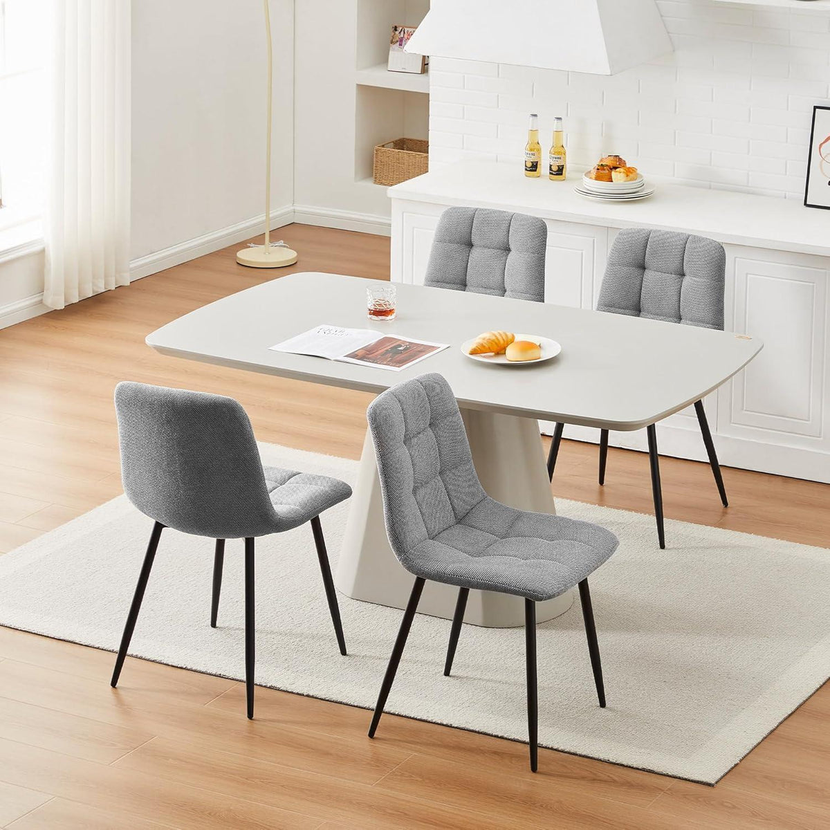 Esszimmerstühle Set 6x Dunkelgrau Chenille Gepolstert