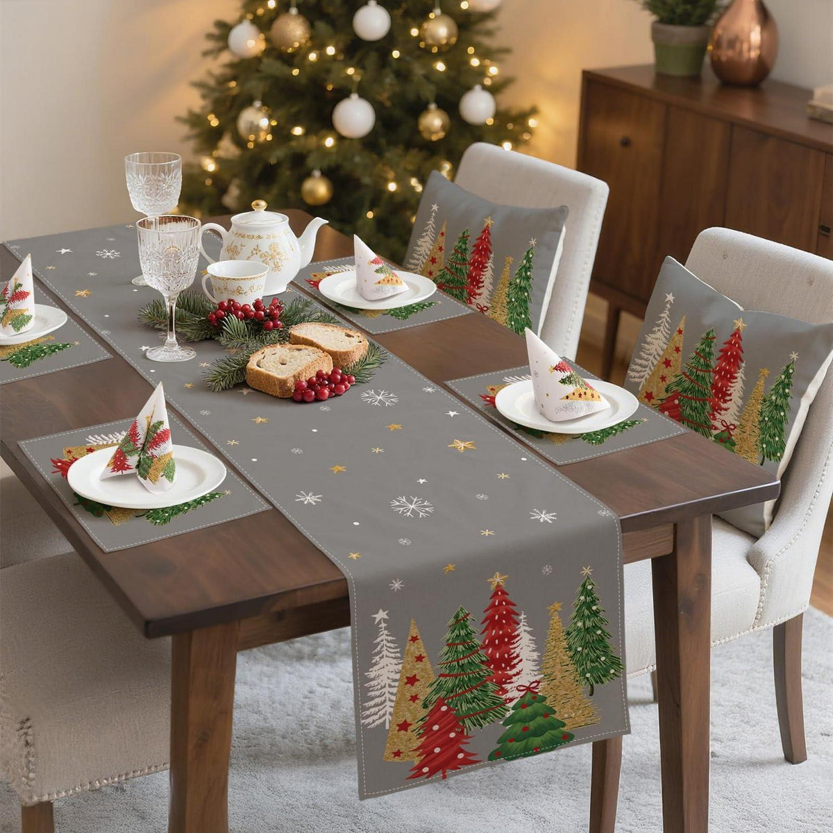 Tischläufer Weihnachten Grau 40x140 cm - Festliche Winterdeko