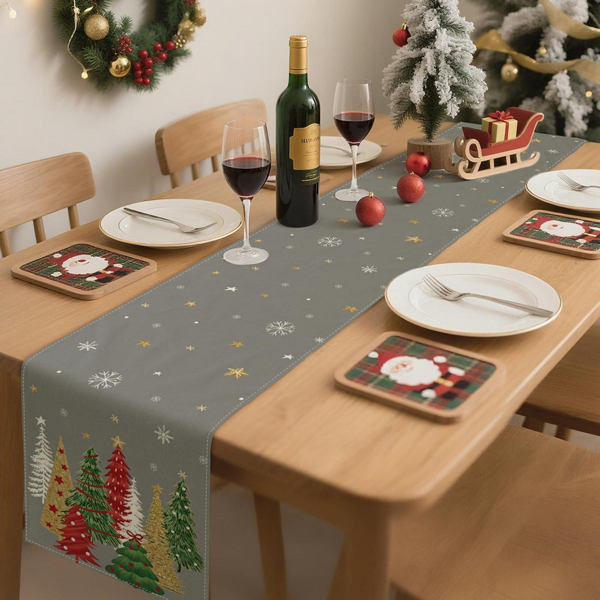 Tischläufer Weihnachten Grau 40x140 cm - Festliche Winterdeko