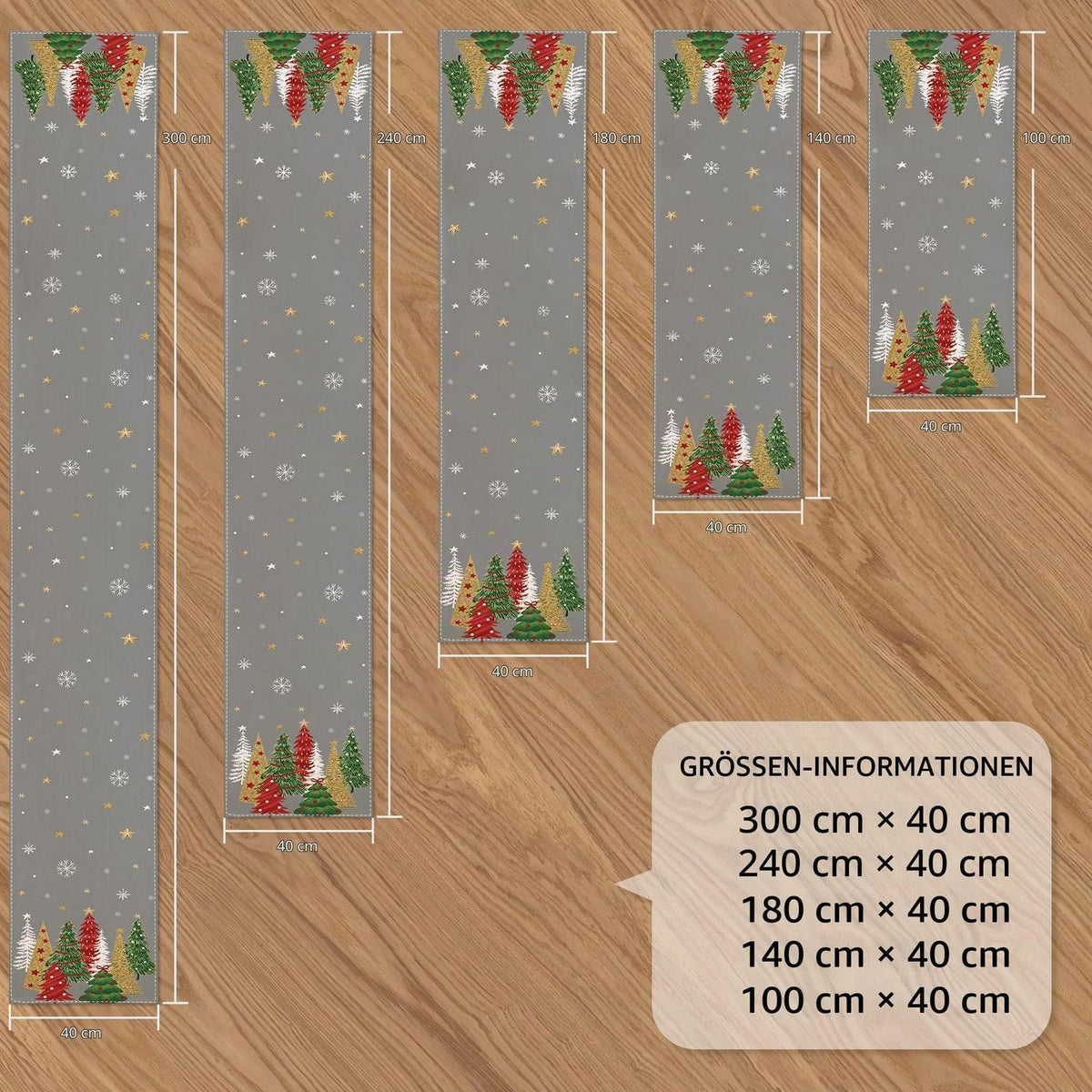 Tischläufer Weihnachten Grau 40x140 cm - Festliche Winterdeko