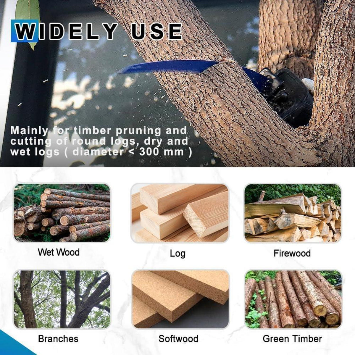 Säbelsägeblätter für Holz, 380mm & 300mm, 6 TPI, Bogenkante